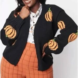 UNIQUE VINTAGE x MAGNOLIA PLACE Pumpkin Intarsia Knit Cardigan Sweater